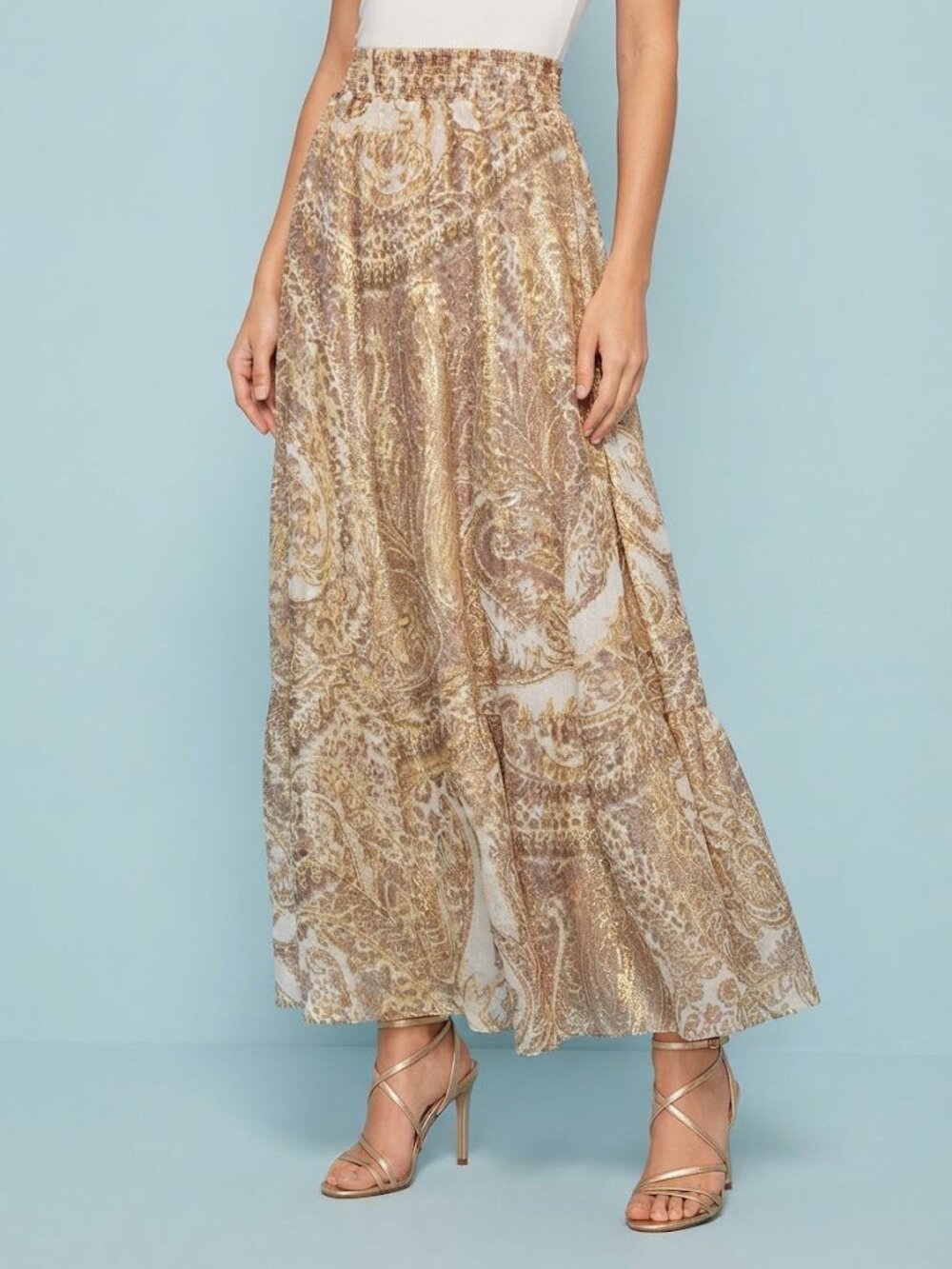 Paisley Maxi Skirt in Beige & Cream